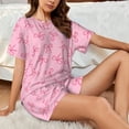 thumbnail image 4 of Fuzoiu Pink Bows Print Women's Short-Sleeved Pajama Set,Lounge Sleepwear Set,Womens Pajama Sets 2 Piece,Button-Up Top and Shorts with Pockets-Large, 4 of 7