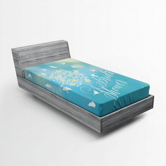 Ambesonne Blue Fitted Sheet, Clear Sky Flowers, Twin XL Size, Sky Blue Cream and White