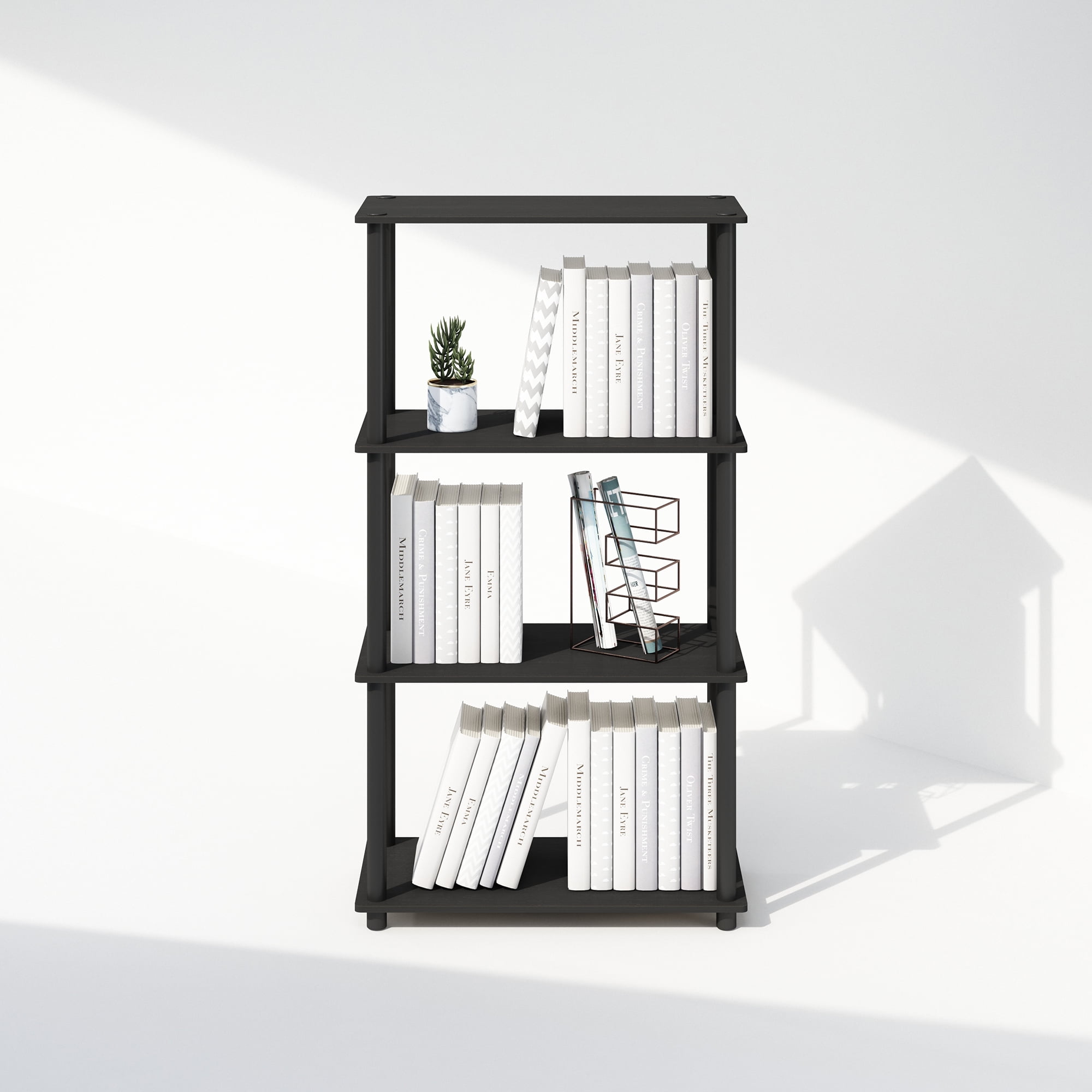 Furinno Turn-N-Tube 4-Tier Multipurpose Shelf Display Rack, Shelving Unit, Bookcase, Americano/Black
