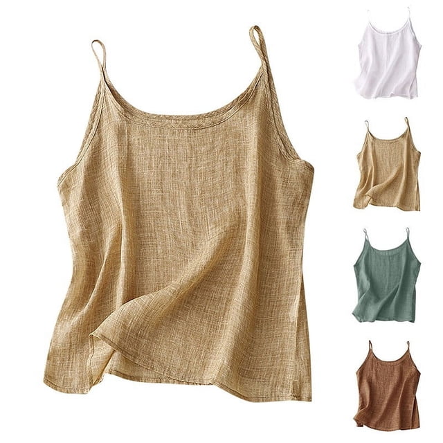 Auralook Cotton Linen Tank Tops for Women Solid Casual Summer Gauze Shirt Basic Sleeveless Layering Camisoles Beach Vacation Clothes