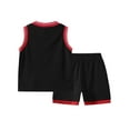 thumbnail image 5 of Fdqin Boys Shorts Set Letters Printed Basketball Jersey Lightweight Sleeveless Tank Top and Track Shorts Summer Outfits Red Green Black 11-12 Years, 5 of 7