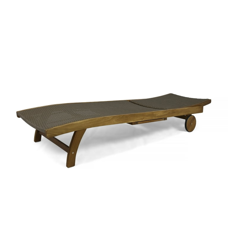 Parrish Outdoor Wicker and Wood Chaise Lounge with Pull Out Tray
