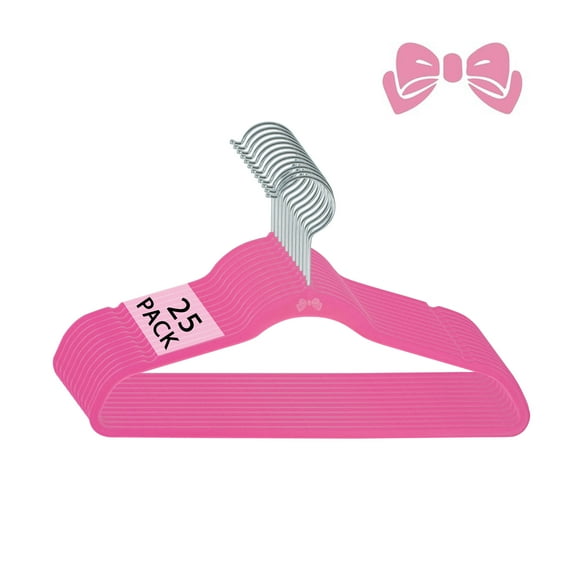 Simplify Kids Velvet Hangers, 25 Pack in Pink