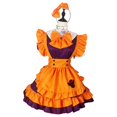 thumbnail image 3 of Disfraz de Halloween para mujer, traje de calabaza, uniforme de mucama, juego de rol, vestido de manga corta de anime japonés Lolita con cuello en V, XL, amarillo, 3 of 5