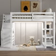 thumbnail image 2 of Euroco Wood Full Size Loft Bed with Storage Staircase and Shelves, LED Light and Wardrobe for Kids, White, 2 of 13