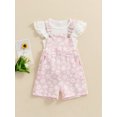 thumbnail image 6 of Aojekbee 2PCS Baby Girls Summer Outfits Fly Sleeve Ribbed Tops + Daisy Suspender Shorts Set Toddler Clothes, 6 of 10