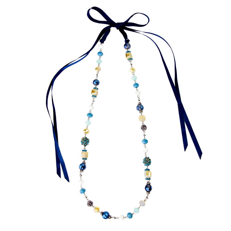 Multi Beaded Ribbon Necklace