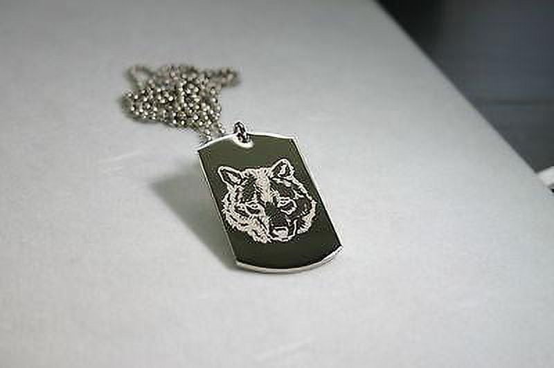 STAINLESS STEEL WOLF IMAGE   DOG TAG NECKLACE PENDANT
