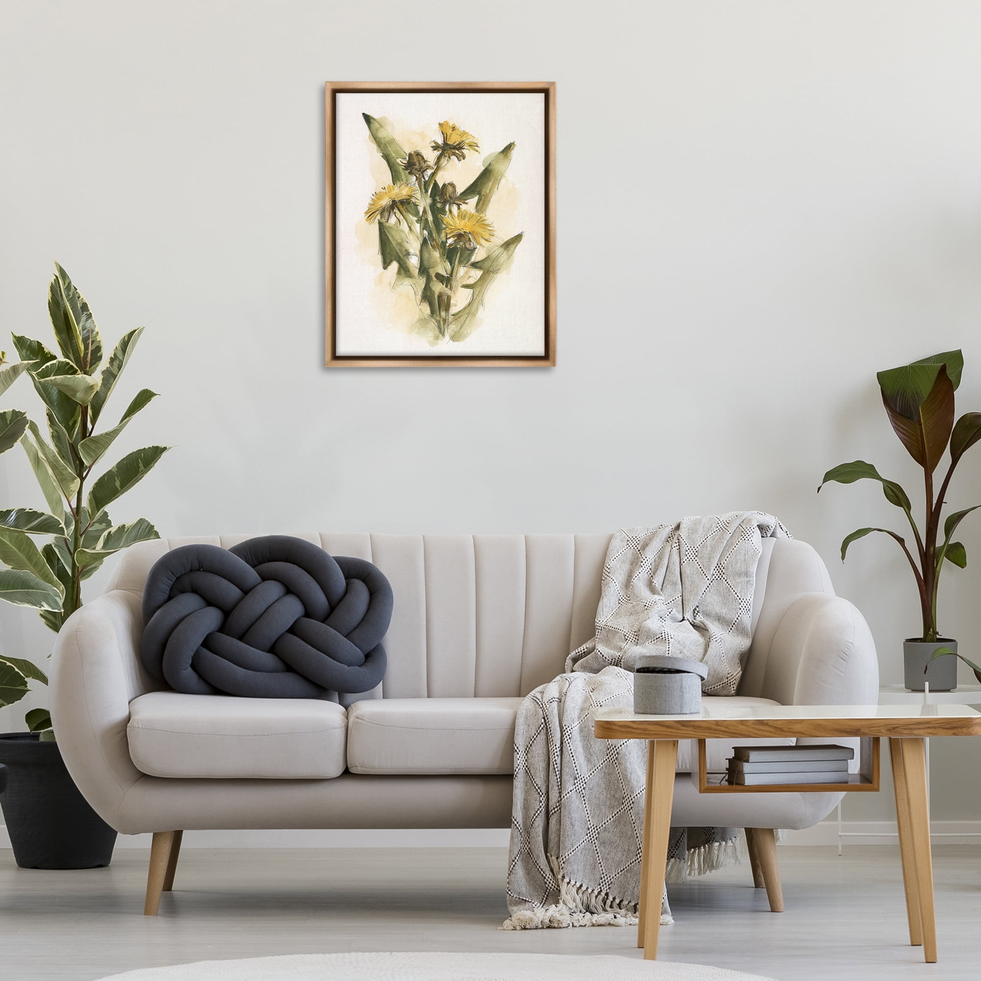 Stupell Industries Cottage Buttercup Flowers Botanical & Floral Painting Brown Floater Framed Art Print Wall Art, 25 x 31