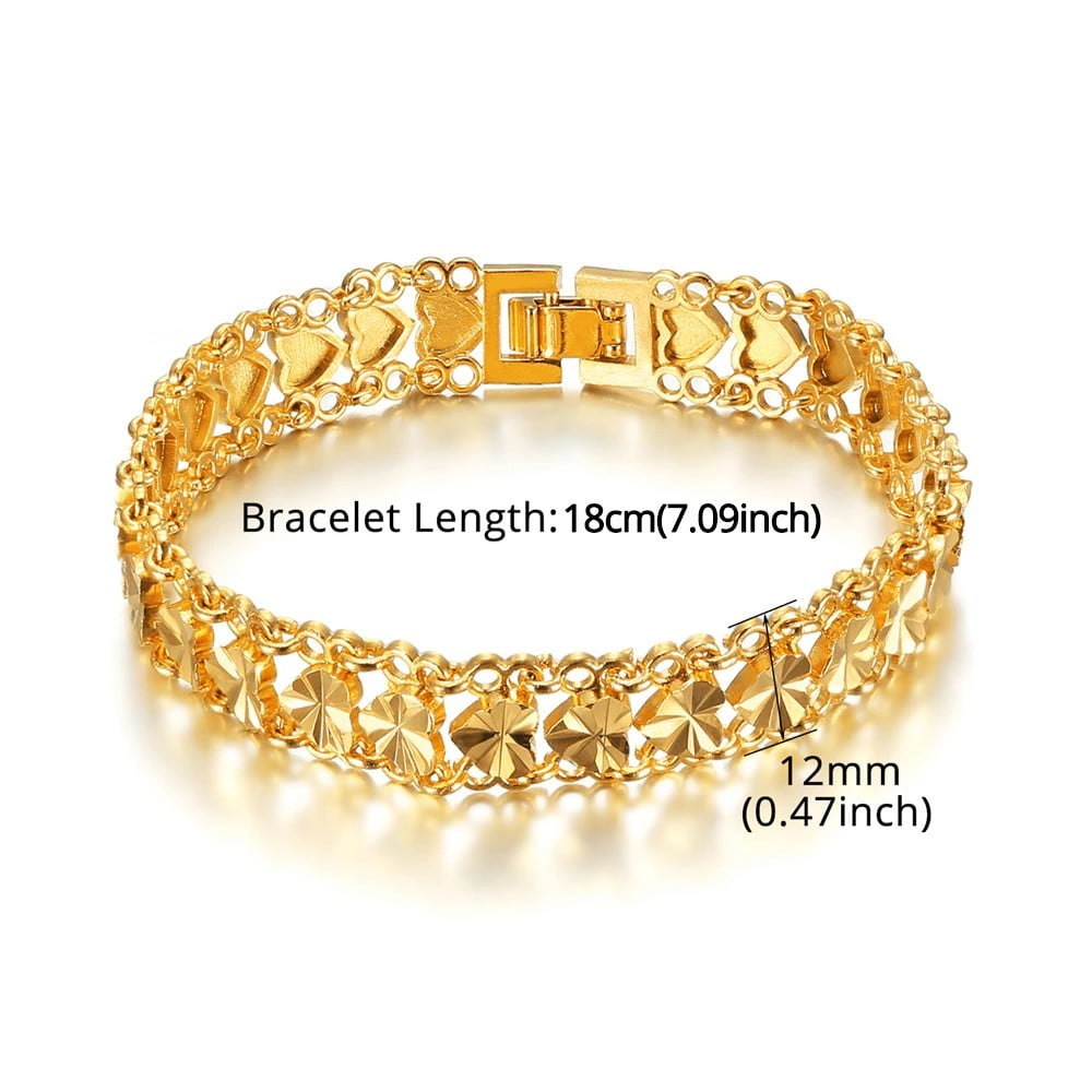 12MM Wide Chunky Chain Bracelet Braslet Trendy 14K Yellow Gold Heart Bracelets for Women Men Wristband Jewelry
