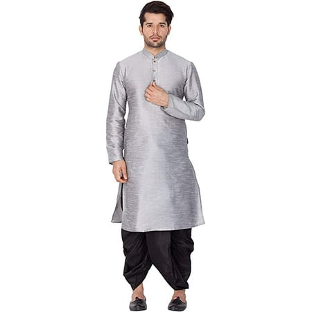 

Royal Kurta Men s Cotton Silk Solid Dhoti And Kurta Set (42 Silver)