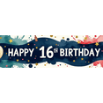 thumbnail image 4 of Happy 16th Birthday Themed Background Banner with Balloons Stars and Cakes for Birthday Party Decorations Photography Props Party Supplies Decor Backdrop, 4 of 8