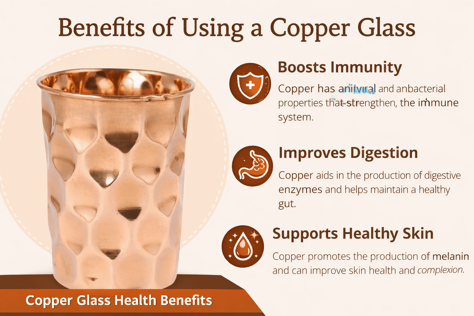 Pure Copper Water Bottle with 2 Matching Copper Glasses | Diamond Cut Design | Leak-Proof Cap | Ayurvedic Healthy Drinking Set | Ideal for Home, Office & Gifting