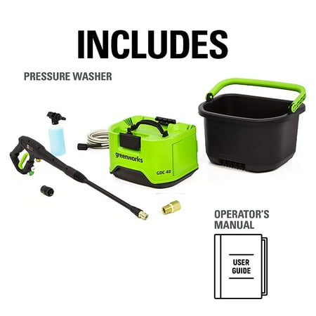 Greenworks - 800 PSI 40-Volt Cordless Bucket Pressure Washer (Battery not Included) - Black/Green