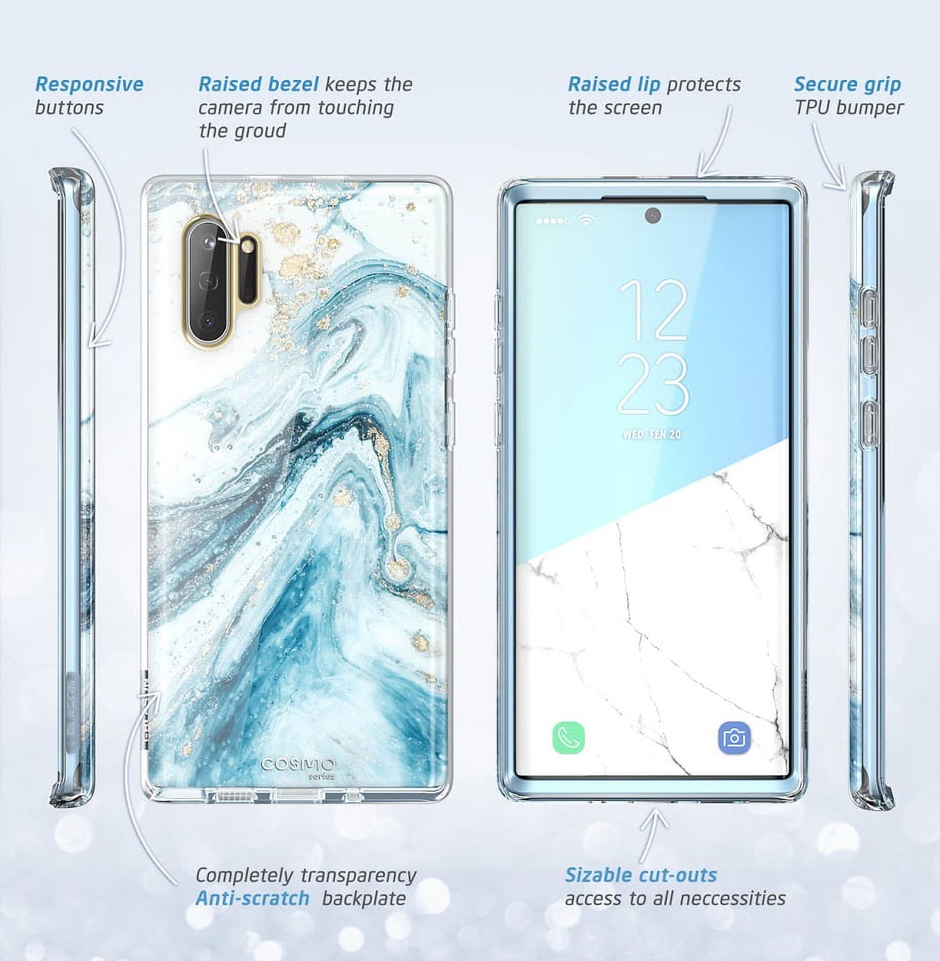 i-Blason Cosmo Series Case Designed for Galaxy Note 10 (2019 Release), Protective Bumper Marble Design Without Built-in Screen Protector(Blue)