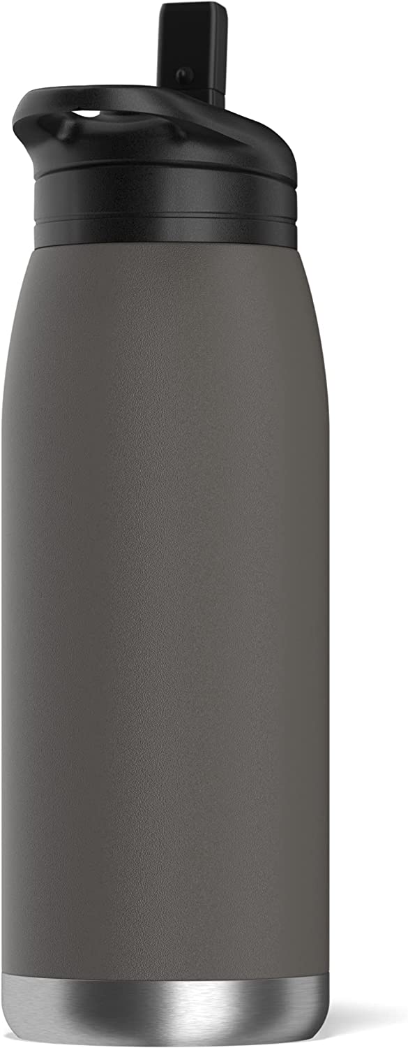 Hydrapeak FLOW 1L (32oz) Water Bottle BPA-Free Leak-Proof Double-Walled Copper Coated Stainless-Steel Insulated Vacuum Flask with Integrated Bite Value Straw and Crook Finger Handle …