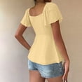 thumbnail image 6 of Amzcrzy Peplum Top Women'S 2026 Square Neck Puff Short Sleeve Smocked Blouses Tie Front Drawstring Bow Ruffle Hem Eyelet Tops for Women Ruched High Waist Plain T-Shirt Yellow M, 6 of 8