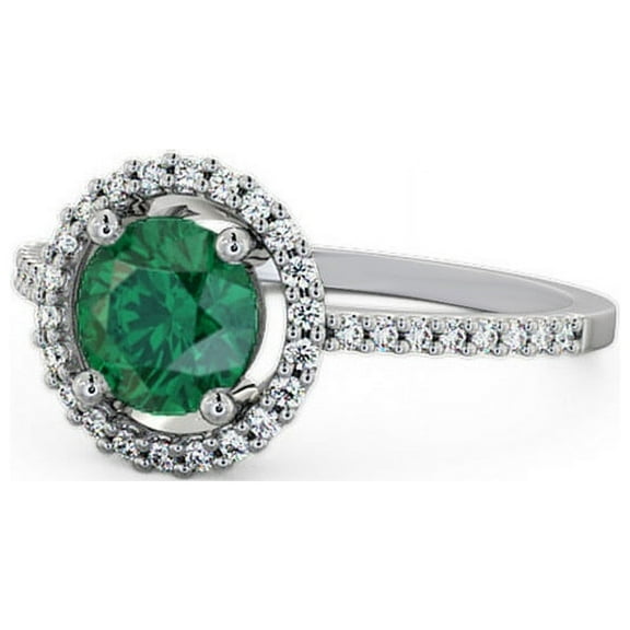 1.40 Ct New Design Round Cut Natural Emerald Gemstone Diamond Ring for Anniversary 14K White Gold Size 10