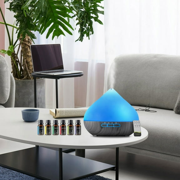 Blue USB Humidifier & Essential Oil Diffuser with Remote  Soundwave Tech  16.91oz  Aromatherapy for Home  Bedroom  Office  Air Freshener