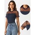 thumbnail image 2 of DARING DIVA Short Sleeve Polka Dots Mesh Skinny Bodysuit Top XL Dark Blue, 2 of 6