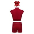thumbnail image 2 of Haitryli Kids Girls Cheerleading Outfits Athletic Rhinestone Crop Top with Shorts and Headwear Yoga Costume Burgundy 10, 2 of 5