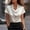 White, variant on Women's Luxury Satin Button Down Shirt, Short Sleeve Draped Collar V Neck Blouse, Elegant Silky Top for Evening Party, Cocktail Attire and Special Occasions, Black S