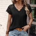 thumbnail image 4 of Blusa de manga corta para mujer, cuello en V, borde de encaje, Color puro, transpirable a la moda para el verano, 4 of 7