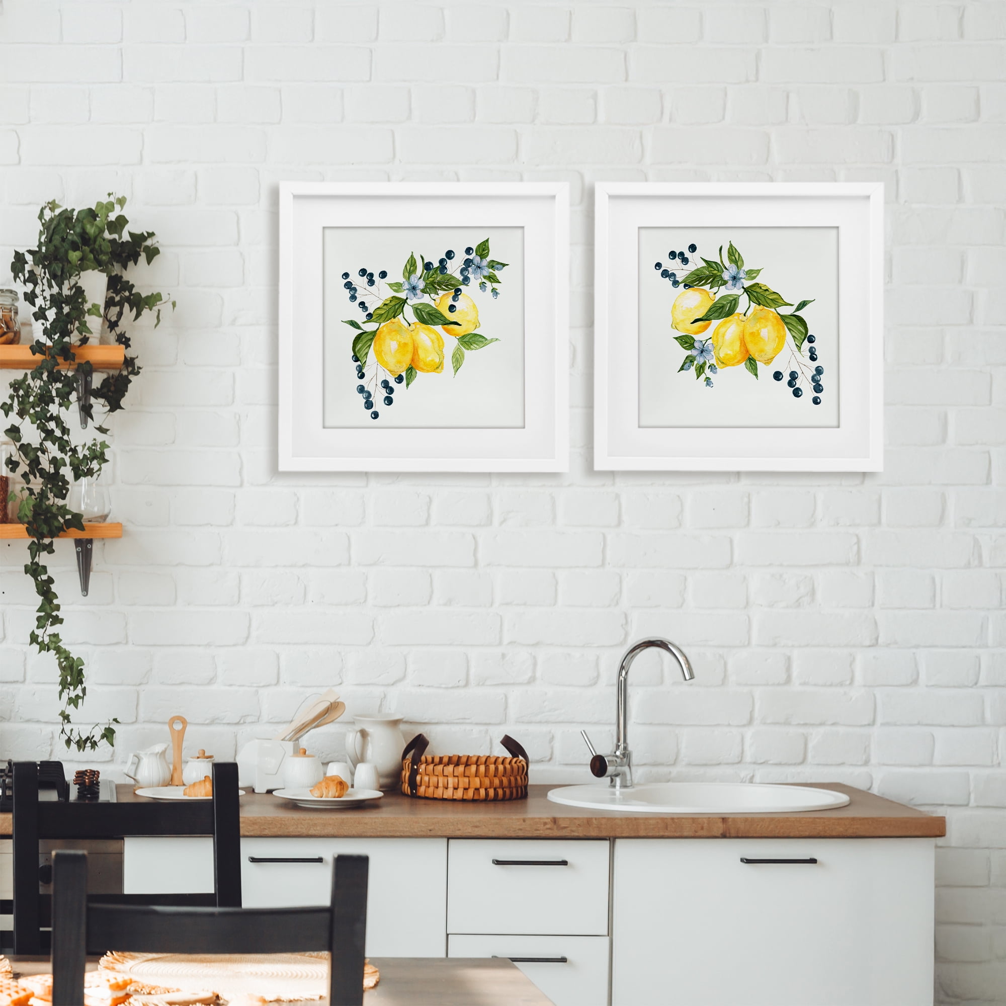 Stupell Industries Citrus & Berries Cluster 2 Piece White Framed Print Under Glass Set, design by Livi Finn