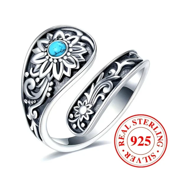 925 Sterling Silver Sunflower Spoon Ring: Antique Design, Elegant and Unique