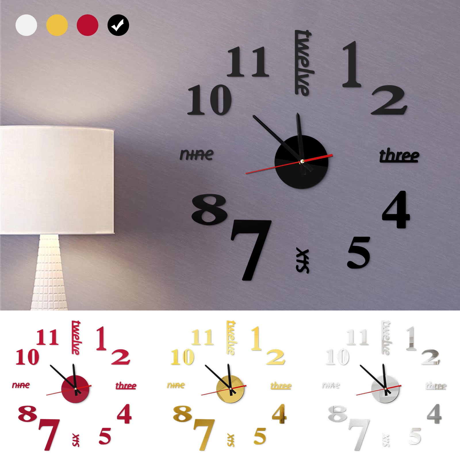 Tsv Diy Wall Clock Kit 3d Modern Frameless Wall Clock Mirror Number Stickers Clock With 3 3 Hour Hand 4 9 Minute Hand 6 7 Second Hand For Home Living Room Bedroom Dining Room Office