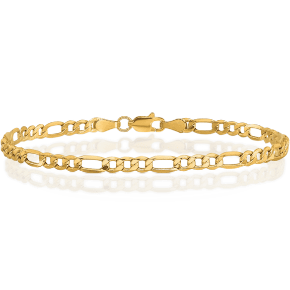 10K Solid Yellow Gold 3.5mm Figaro Link Chain Bracelet