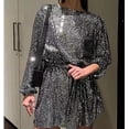 thumbnail image 2 of Women Sequins Glitter Half Sleeve Mini Dress Cocktail Club Party Gown, 2 of 8