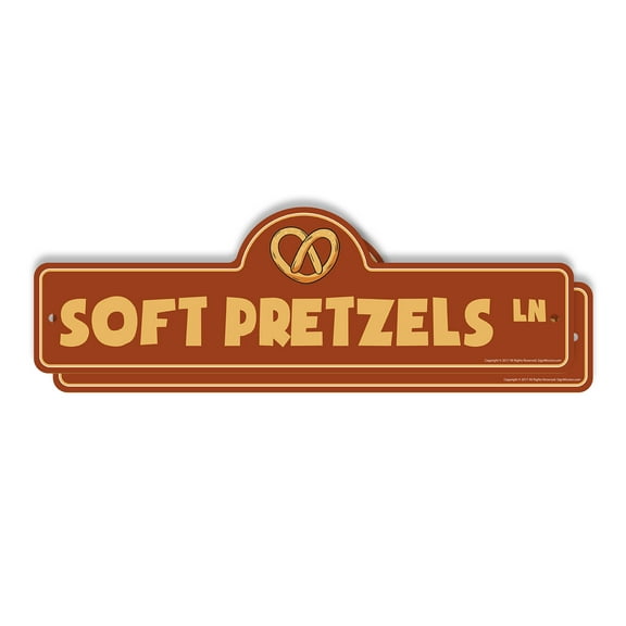 Soft Pretzels (2 Pack) Plastic Street Sign - 7 Inch X 20 Inch Gift Food Snack Salt Sweet Treat Bakery Festival Fun Party Event Decor