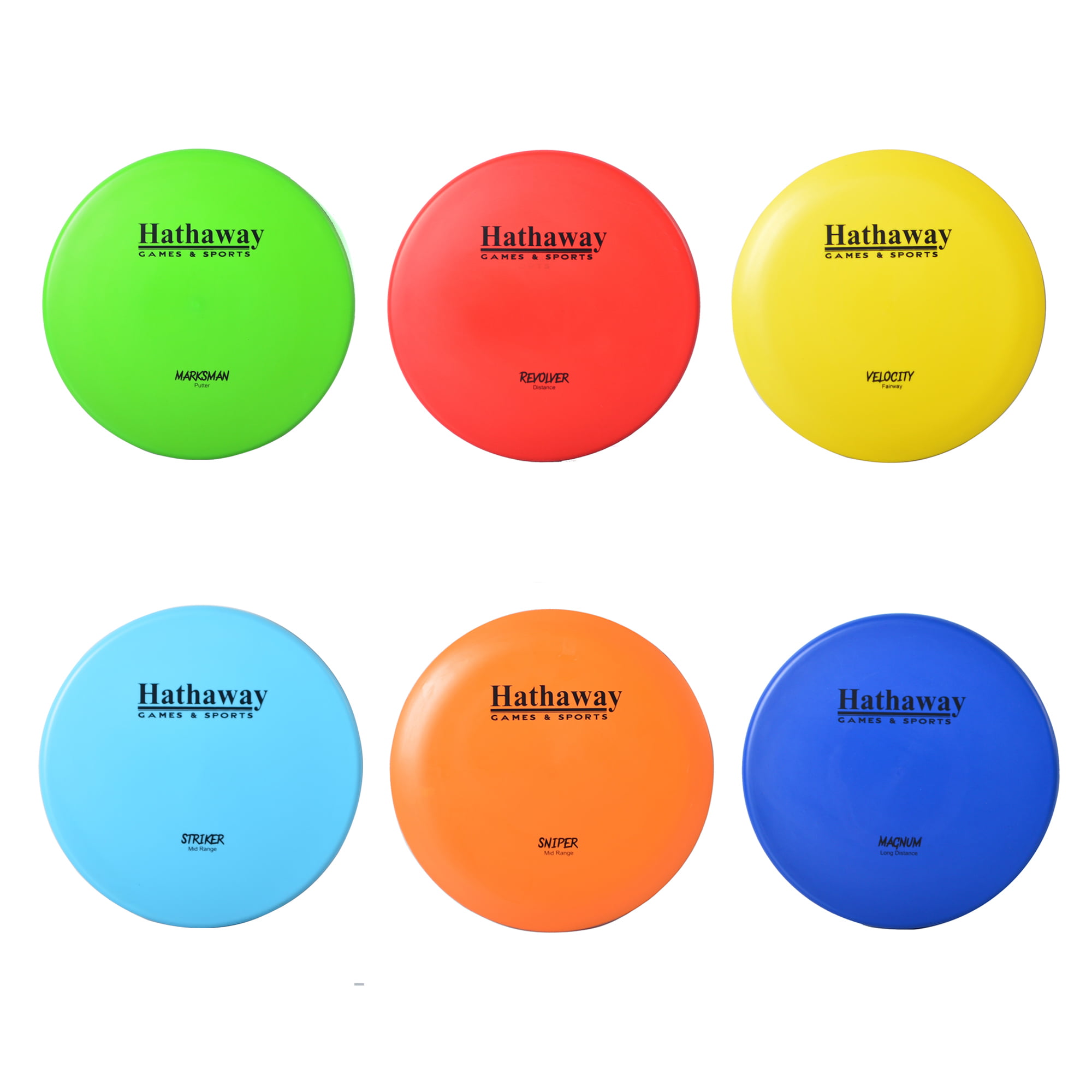 Hathaway Disc Golf Starter Set with 6 Discs – Three Drivers, Two Mid-Range and One Approach/Putter with Included Case 165 – 172-gram, 8.25-in