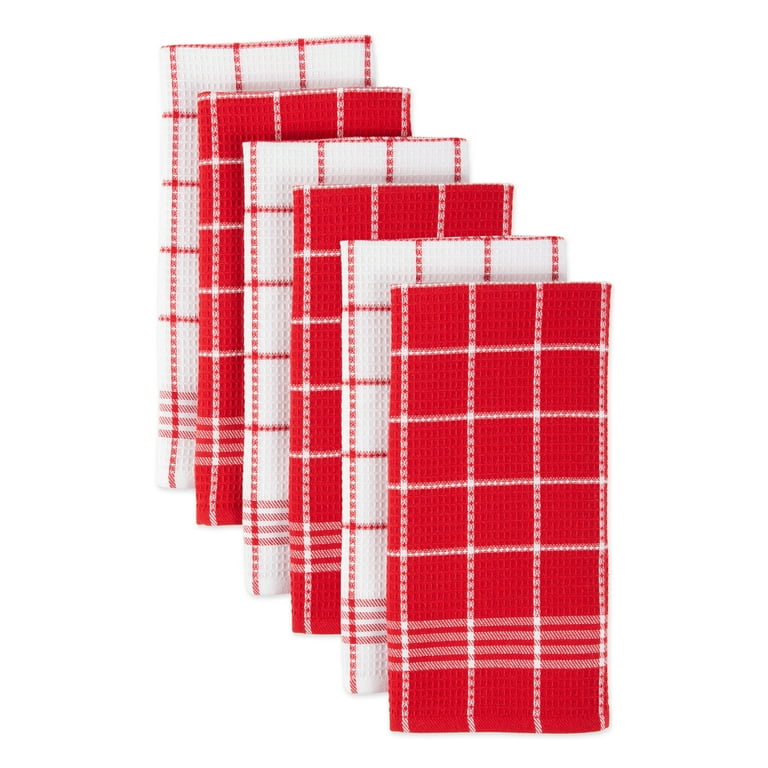 T-FAL Coordinating Flat Waffle Weave Dish Cloth Set, 94848 - Red - 100%  Pure Cotton - 8Pk - 12 in. x 13 in.