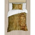 thumbnail image 3 of Occult Duvet Cover Set King Size, Ancient Textured Mystic Occult Sigil Seal Icon over Distressed Old Background Design Print, Decorative 3 Piece Bedding Set with 2 Pillow Shams, Tan, by Ambesonne, 3 of 3
