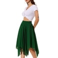 thumbnail image 4 of Women's Asymmetrical Hem Elastic Waist Chiffon Flowy Vintage Handkerchief Hemline Midi Skirts S Green, 4 of 4