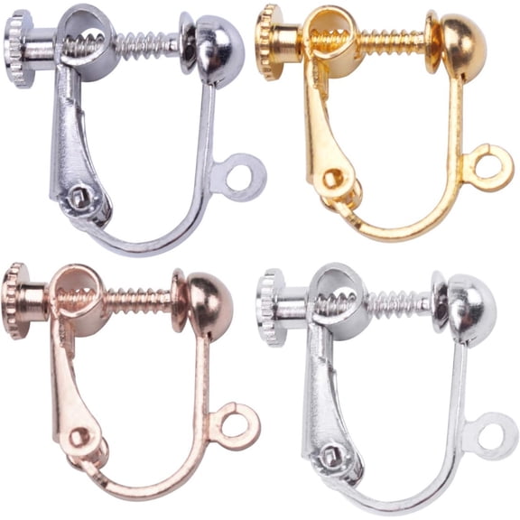 24 Pieces Clip-on Earring Findings Components Screw Back Ear Wire Non Pierced Earring Converter with Loop for Jewelry Making, 4 Colors