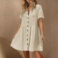 thumbnail image 2 of Summer Dresses For Women 2025 Sevevn Women's Casual Short Sleeve Button Down Mini Shirt Dress Cotton Linen Babydoll Tunic Loose Beach Dress, 2 of 8