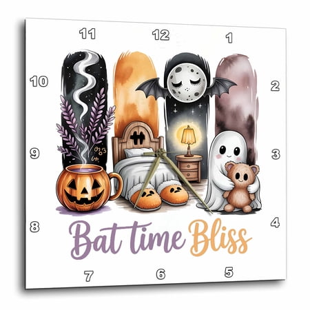 3drose, Bat Time Bliss. Gorgeous Brushstroke Art. Pleasant Halloween Gift, 10x10 Wall Clock