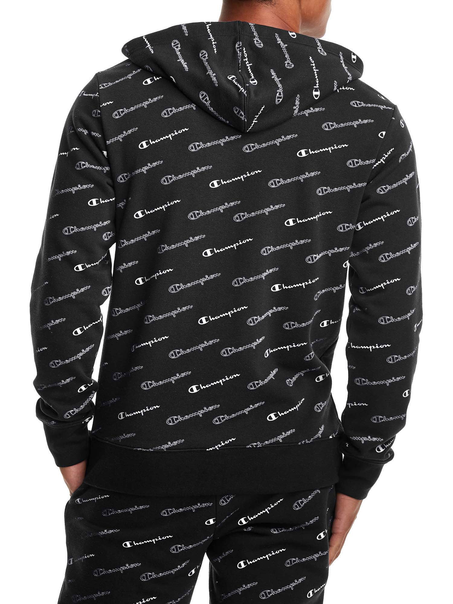 Champion Men's Diagonal All Over Script Logo Print Fleece Pullover Hoodie,  up to Size 2XL