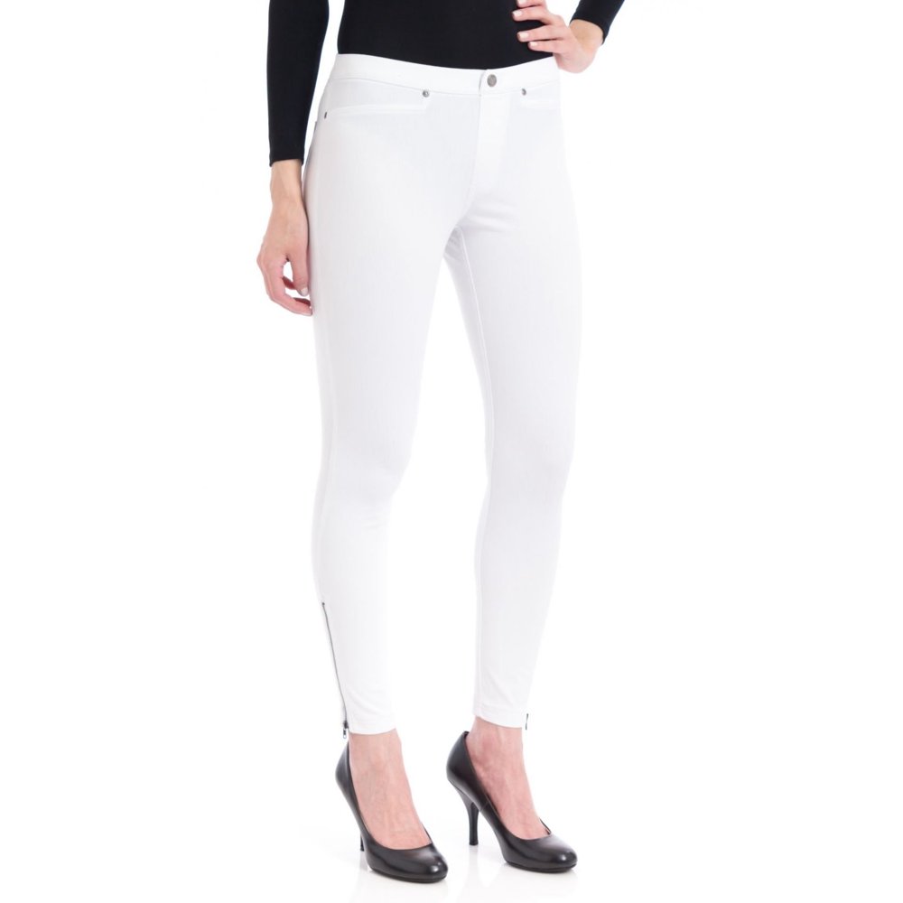 Hue Hue NEW White Women Size Large L Stretch PullOn AnkleZip