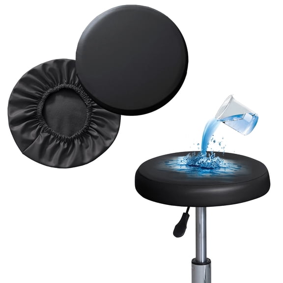 Genreen Stool Covers Round 2 Pack Bar Stool Covers Watedrproof PU Stool Slipcover with Elastic Stool Cushion Round Bar Stool Seat Covers for Bar Round Chair