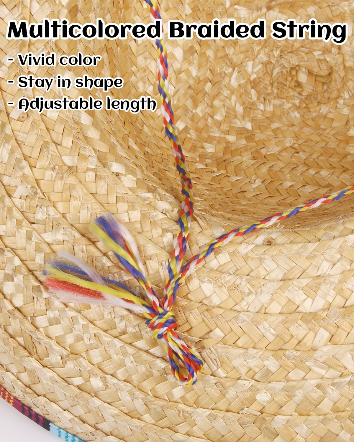 Gamexcel 18" Mexican Sombrero Hat, Natural Straw Wide Brim Fiesta Party Hat for Adults, Cinco de Mayo, Halloween, Sun Protection