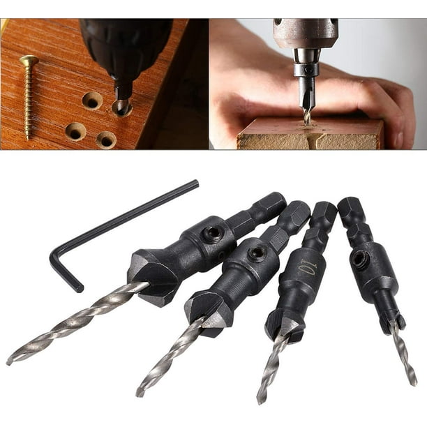 4pcs HSS Hex Shank Tapered and Reinforced Countersink Drill Cone