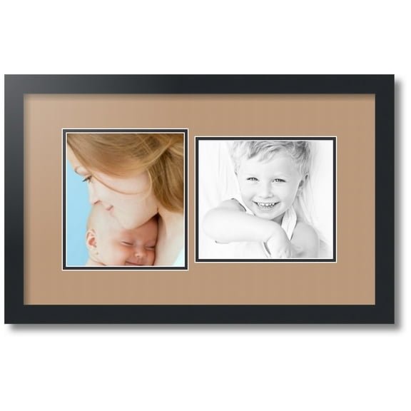 ArtToFrames Collage Photo Picture Frame with 2 - 7.5x8.5" Openings, Framed in Black with Desert Sand and Black Mats (CDM-3926-108)
