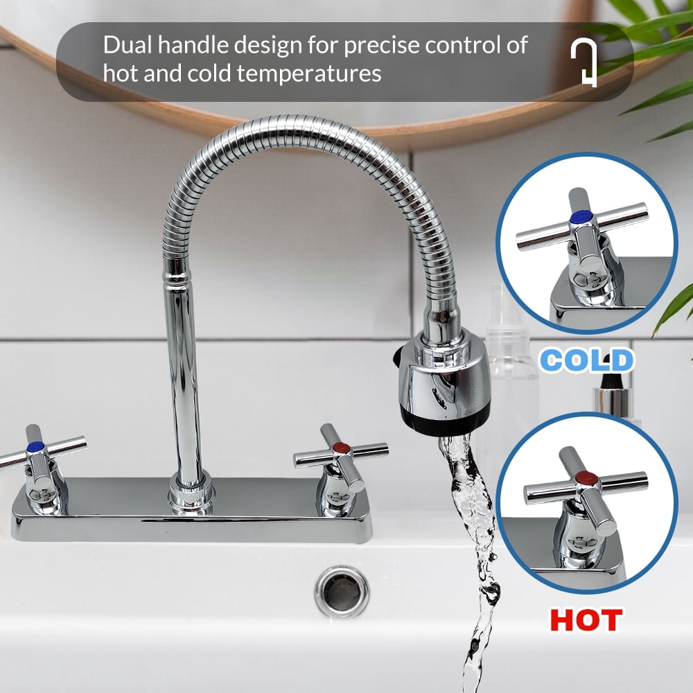 Kitchen Faucet,DFITO Brushed Nickel Kitchen Sink Faucet, 3 or 4 Hole RV Faucet for Kitchen Sink, Stainless Steel Touch Kitchen Faucet with Rotatable Faucet