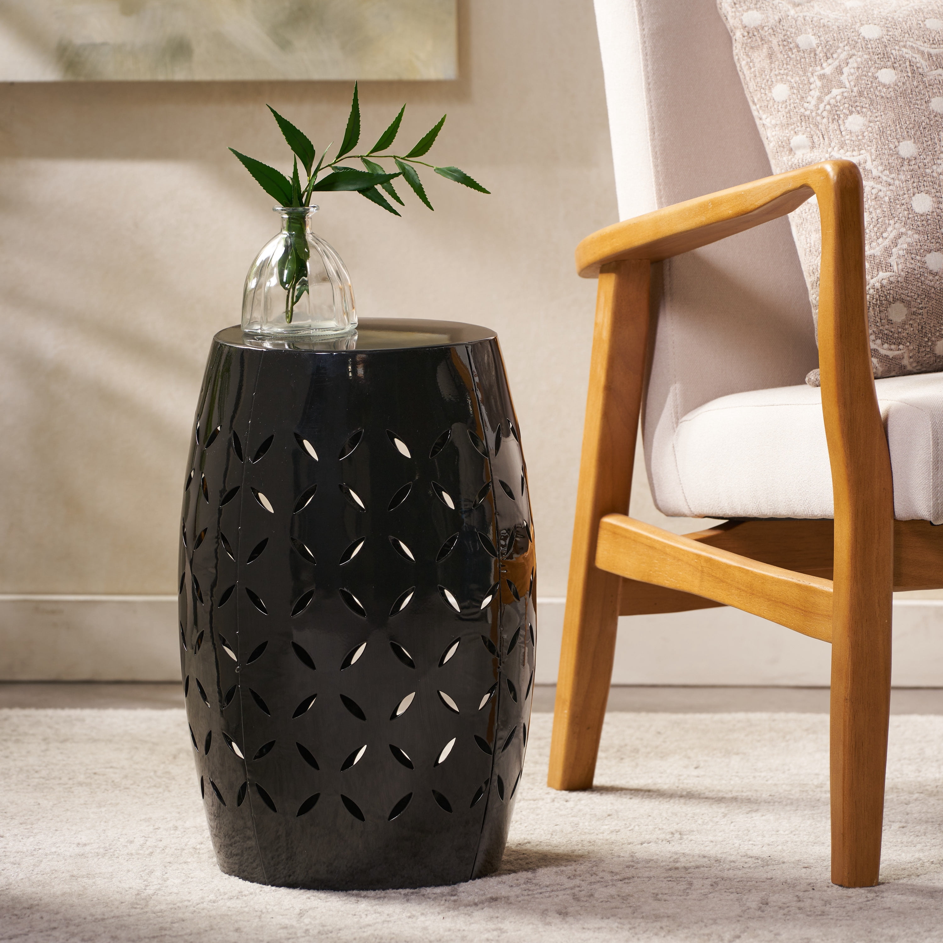 Euroco Lilac 12" Accent Side Table, Cylindrical Design End Table for Living Room, Family Room, or Entryway, Industrial Style,Coffee Side Tables for Indoor Outdoor, Black Color