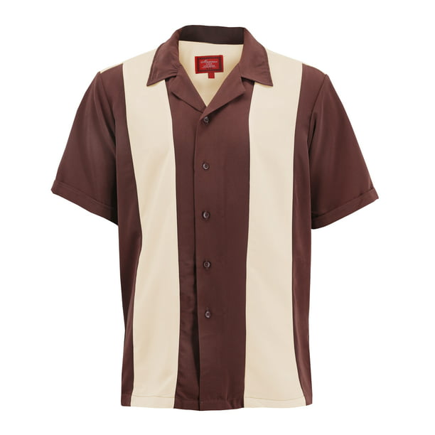 Maximos - Men's Two Tone Bowling Casual Dress Shirt (Beige / Dark Brown