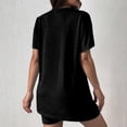 thumbnail image 4 of WAYUTE Short Sets Women 2 Piece Outfits Casual Solid Round Neck Short Sleeve Summer High Slit Top Shirt Shorts Set, 4 of 7